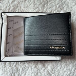 New Mens Black Elegance Leather Bifold Wallet ID Window Card Photo Cash Holder